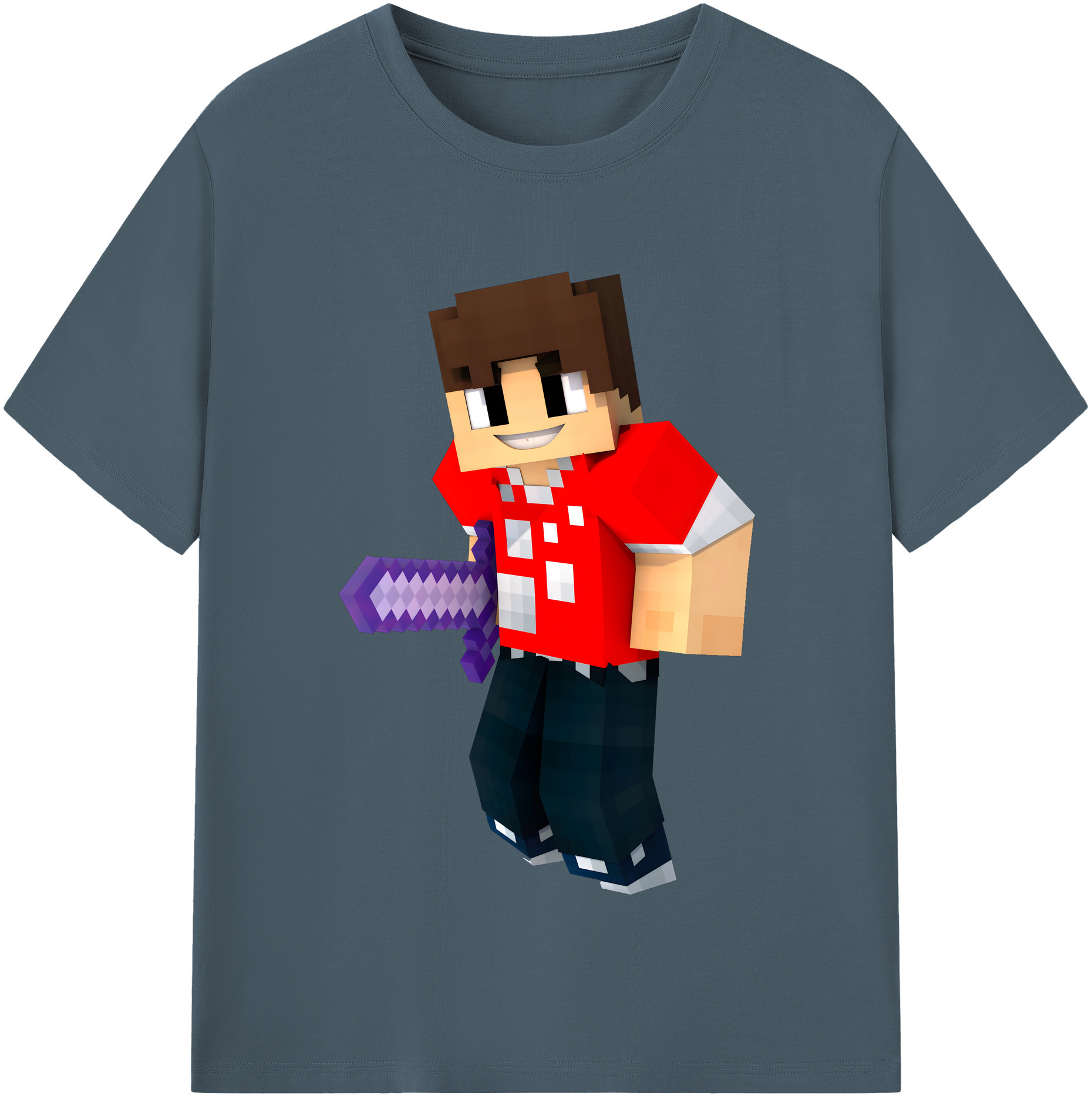 （画像用） マインクラフト ブロックの世界 Minecraft MC Block world 綿100％半袖Tシャツ（フロントプリント）